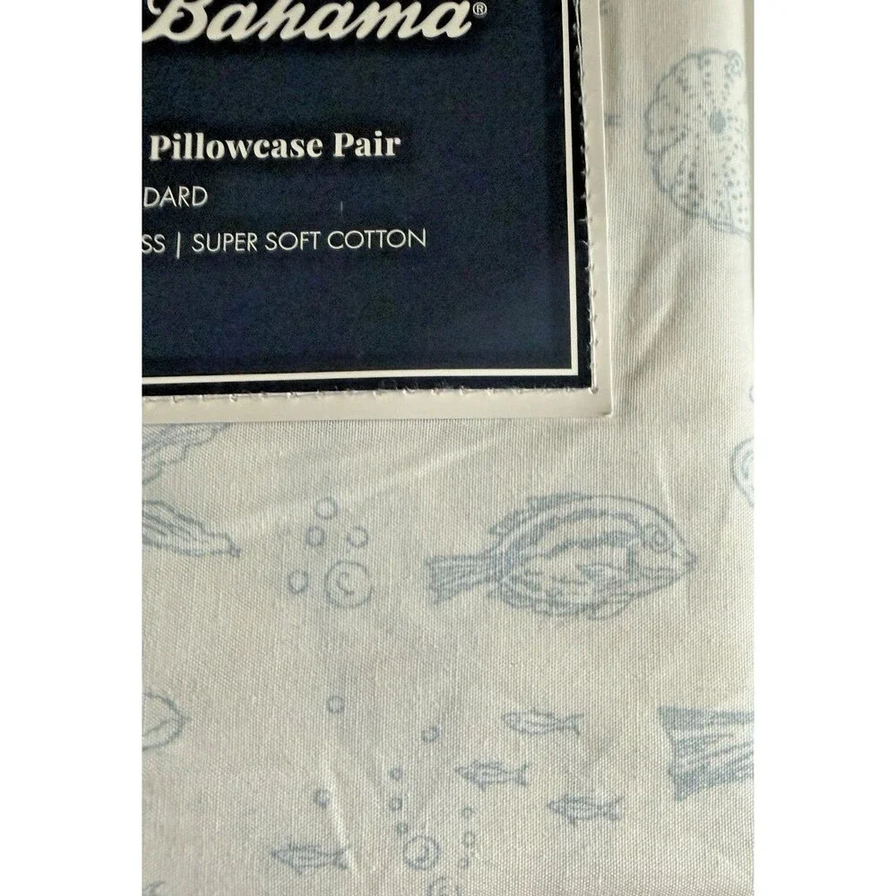 Tommy Bahama Sea Life Toile Blue Standard Pillowcases 100% Cotton Set of 2